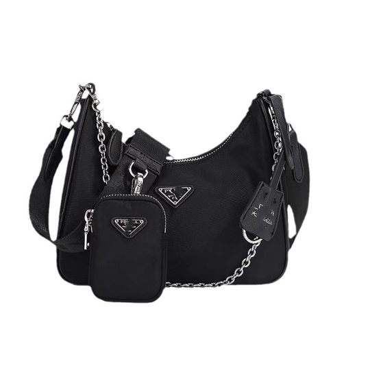 P Home Three-in-One Bag Women's Triangle Label Waterproof Nylon Cloth Bag hobo Chain Bag Shoulder Crescent Crossbody Portable