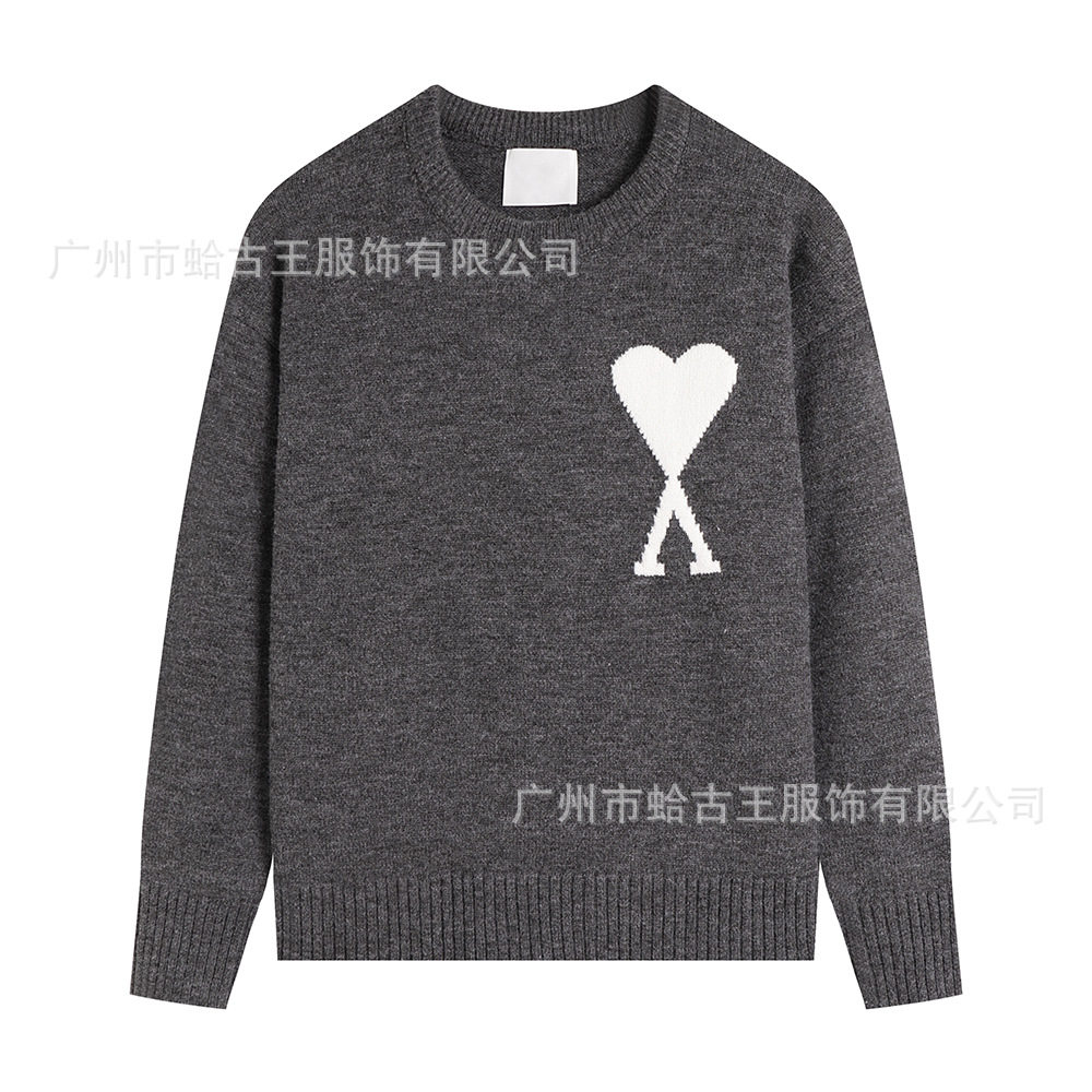 秋冬新款高领爱心毛衣男女条纹青年桃心跨境外贸休闲套头针织衫