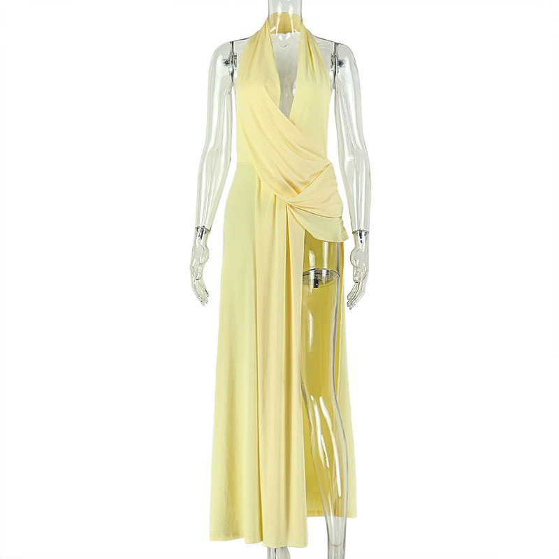 Casual Backless Dress Ruffled Bodycon Fit V Neck Solid Color Ideal for Home Wear or Relaxed Outings Wholesale