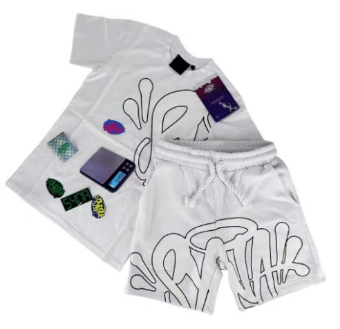 European and American street hip-hop men and women letter printing loose short-sleeved tops men's summer trendy casual sports suit