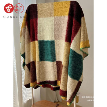 Ins Korean Checkerboard Knitted Half-Sided Plush Blanket Simple and Fashionable Soft Waxy Casual Blanket Sofa Cover Blanket
