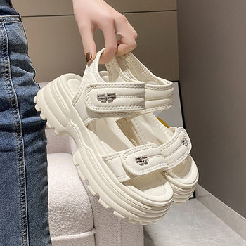 Sports Sandals Women's 2025 Summer New Velcro Platform Sole Beach Shoes Fashionable Flat Casual Student Sandals