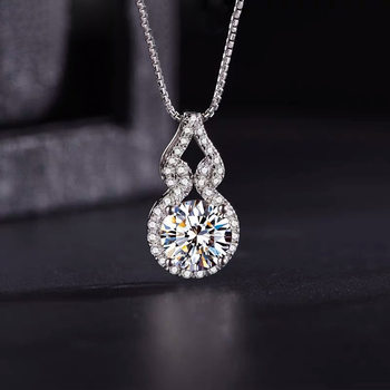 Tiktok Live Imitation High-Carbon Diamond Necklace for Women Classic Four-Prong Round Diamond Fashion Gourd Pendant Clavicle Chain