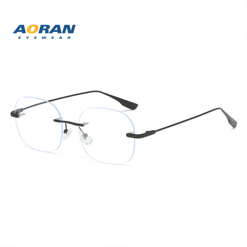 Internet Celebrity Ins Anti-Blue Light Flat Mirror for Women Metal Frameless Polygonal Fashion Glasses Frame Can Be Equipped with Myopia Glasses Frame