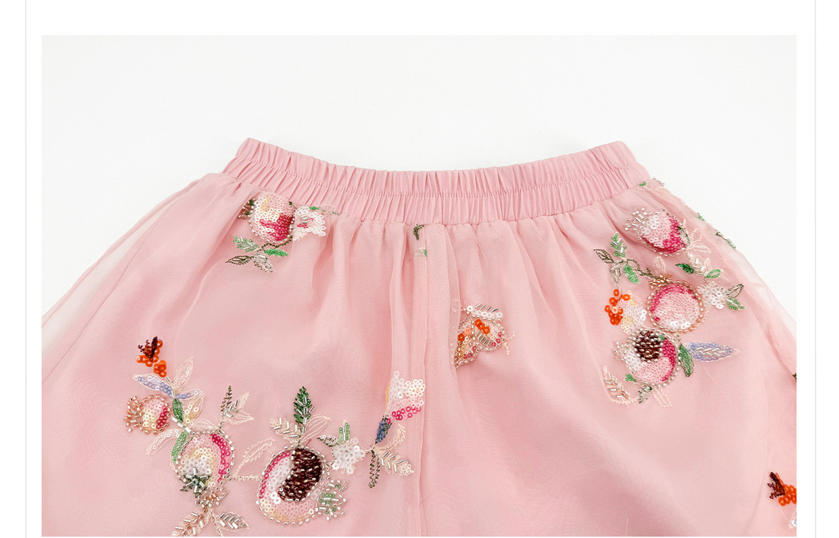 Bộ áo sơ mi không tay thêu họa tiết hoa và quần short dài, phong cách retro nghệ thuật — Quần short thêu hạt (giao hàng trong 7 ngày), Quần short thêu hạt (giao hàng trong ngày), Áo thêu hạt (giao hàng trong 7 ngày), Áo thêu hạt (giao hàng trong ngày)