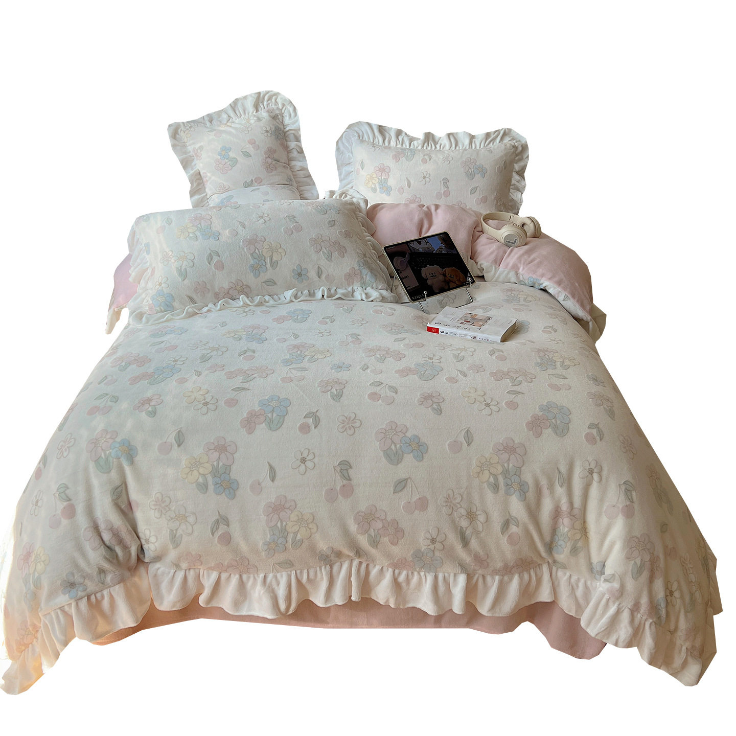 Class a Ins Lace Milk Velvet Winter Bed Plush Four-Piece Set Coral Velvet Stereo Carved Flannel Three-Piece Set