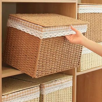 Storage Box Storage Household Japanese-style Rattan Desktop Wardrobe Storage Box Storage Box Storage Basket Fold Storage Box