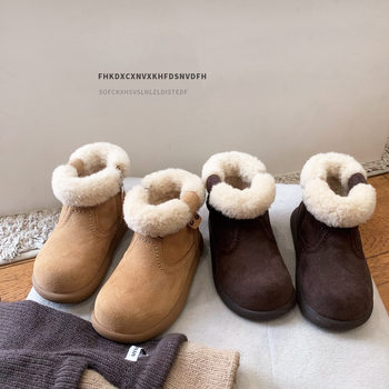 Frosted Genuine Leather Winter Kidsren's Shoes, Kidsren's Boots, Fleece-Lined Girls' Cotton Shoes, Short Boots, Boys' Baby Boots, Winter