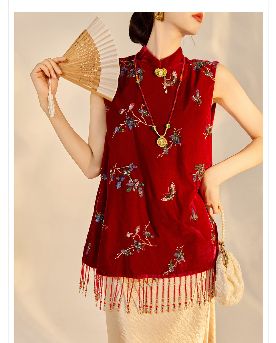 Set áo vest thêu đính cườm kèm chân váy dài dự tiệc — Váy màu sâm panh (giao hàng trong 7 ngày), Váy màu sâm panh (giao hàng trong ngày), Áo vest đính cườm (giao hàng trong 7 ngày), Áo vest đính cườm (giao hàng trong ngày)