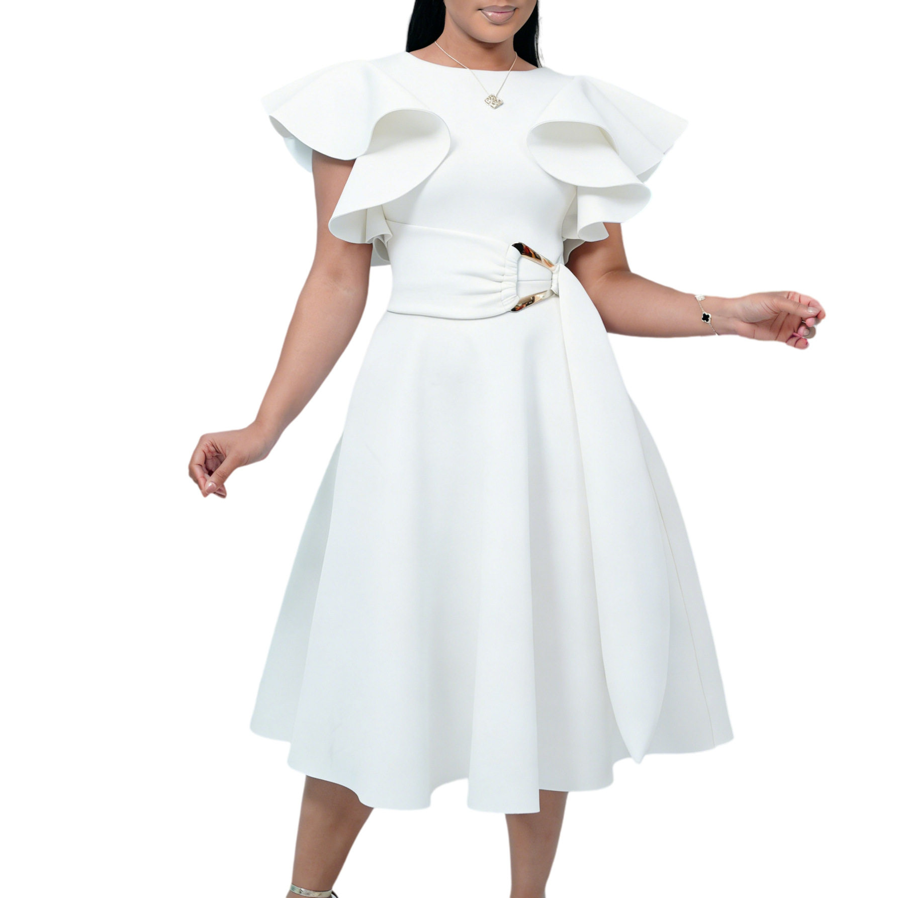 Elegant Ruffled Sleeve Waist Tie Dress Summer Fashion Perfect for Parties and Special Occasions Wholesale Available
