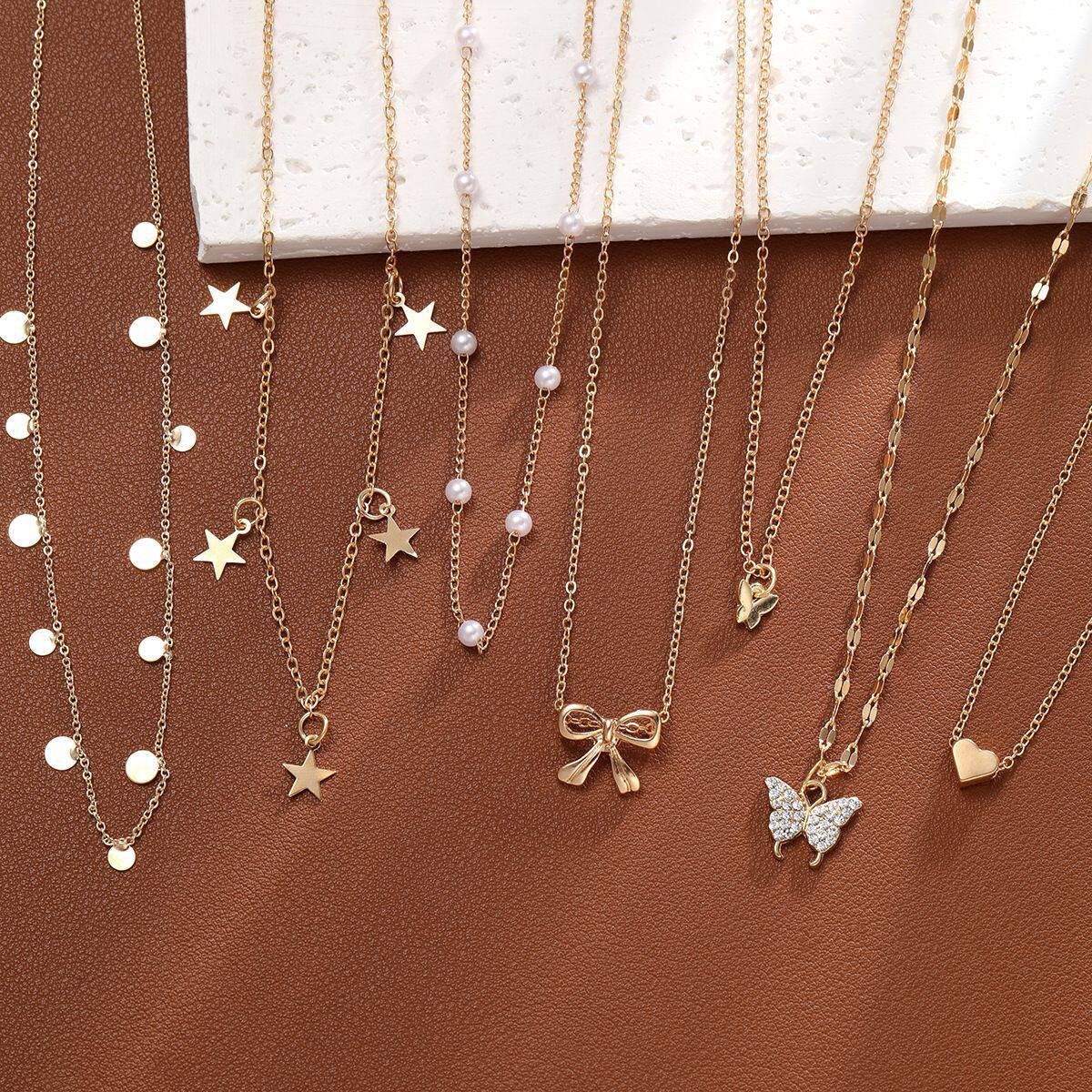 Трансграничный новый модный тренд diamond butterfly love, круглое жемчужное ожерелье из семи частей, женское ожерелье оптом Изображение 1