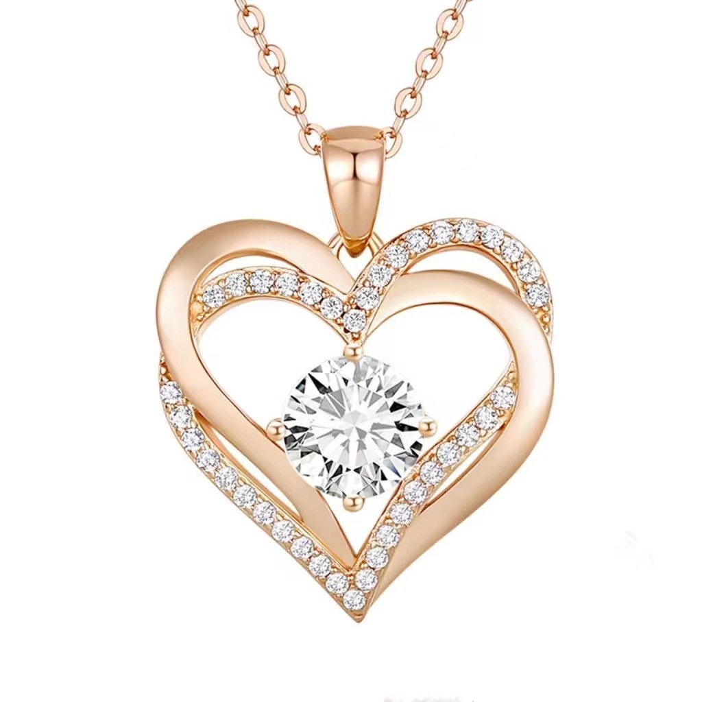 Amazon Cross-border European and American New Pendant Double-layer Necklace Infinite Love-shaped Diamond Eternal Heart Pendant Collarbone