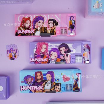 Popular Hunting Witch Group Double-Layer Stationery Box Cartoon K-Po Rumi Large Capacity Multifunctional Pencil Box Stationery Wholesale