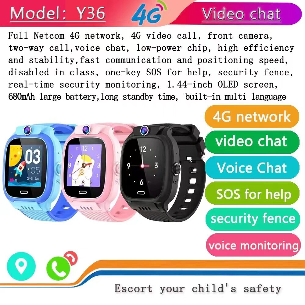 Cross-Border Y36 Smart Children's Phone Watch with Wifi Positioning, Card Insertion, Photo Taking, Video Calling, 4g, and Multiple Languages