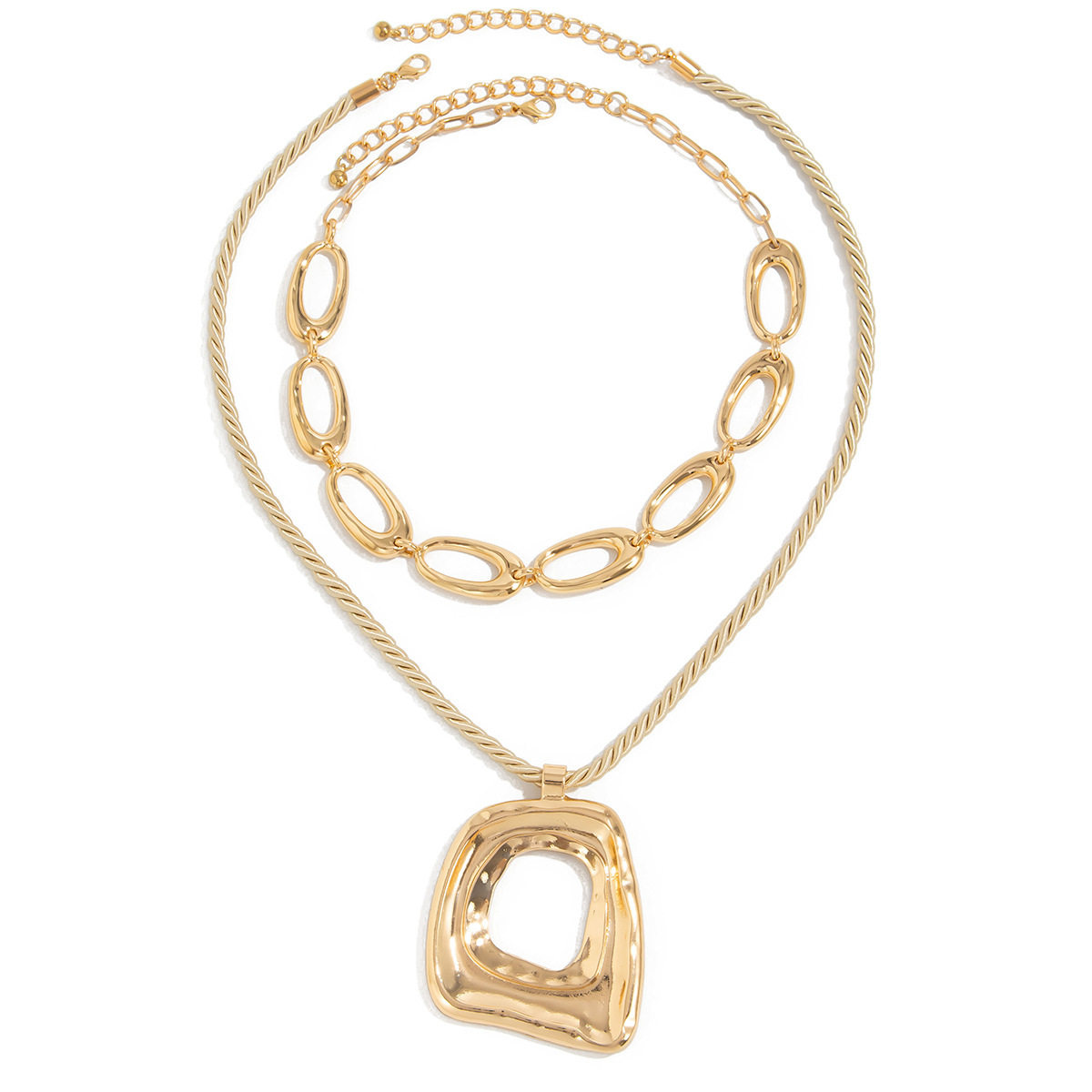 欧美跨境ins朋克设计珍珠金属十字架项链女 创意O字手工链项饰品