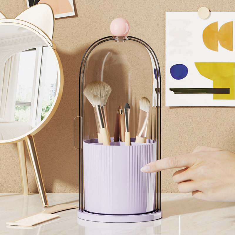 Makeup Brush Storage Tube Rotating Dust-Proof Dressing Table Cosmetics Storage Box Lipstick Eye Shadow Storage Rack Desktop Pen Holder