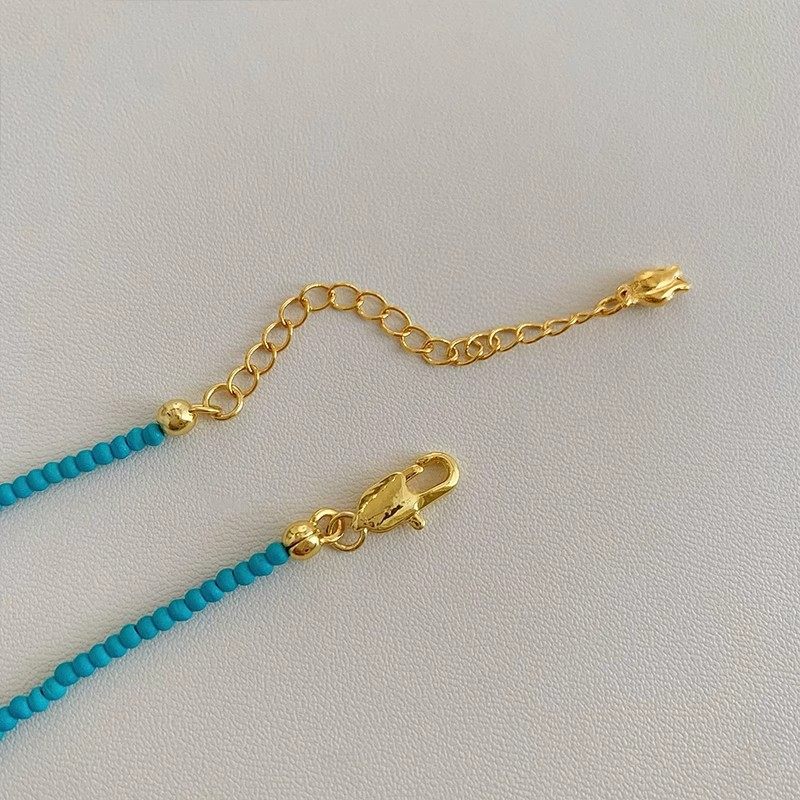 Ultra-Fine Natural Freshwater Small Pearl Turquoise Head Beaded Necklace Women's Accessible Luxury High-End Niche Clavicle Chain Accessories