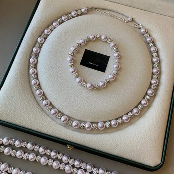 Manta Rose Purple Shijia Pearl Necklace Women's Gymsophila Flash Diamond Zircon Fashion Elegant Light Luxury Clavicle Chain Jewelry