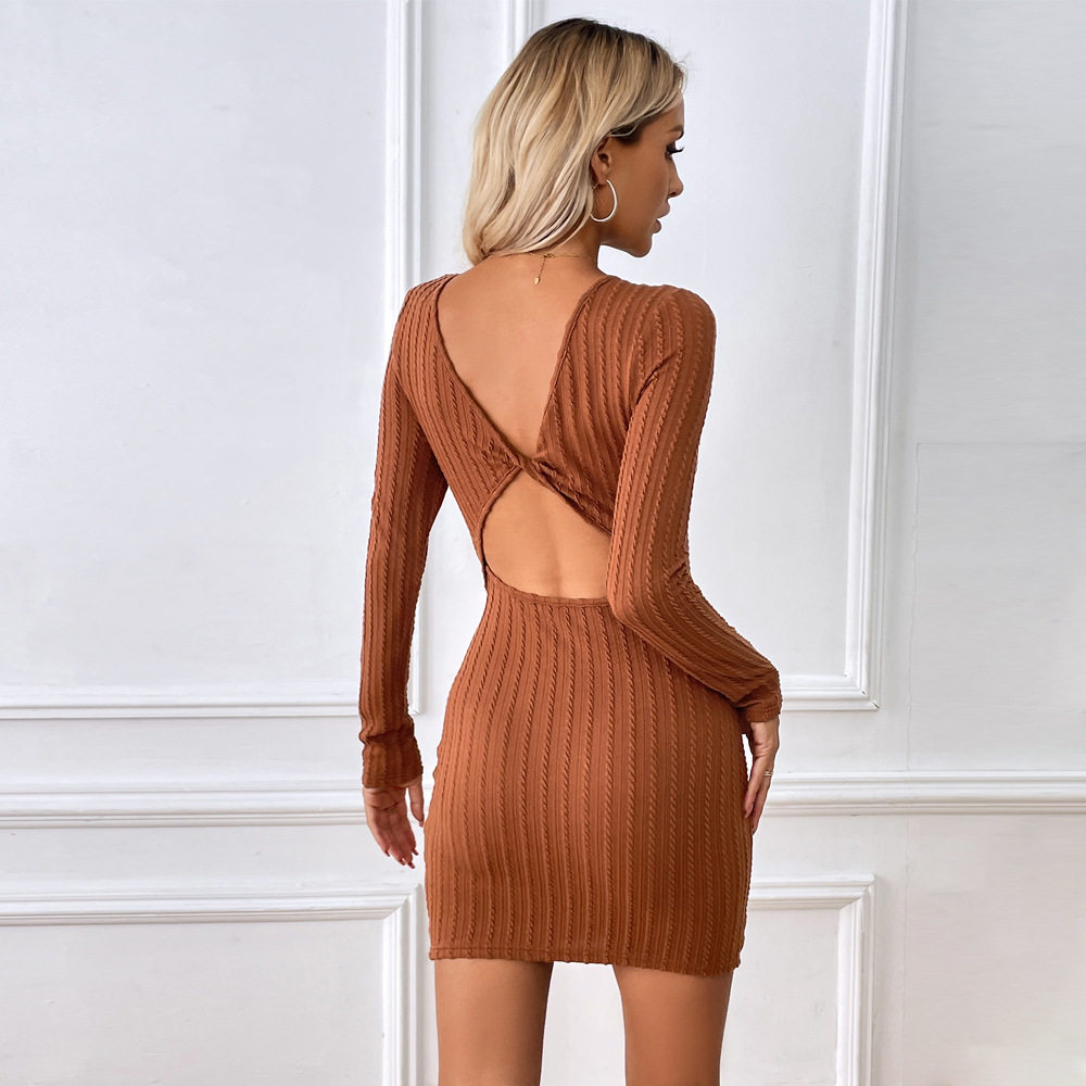 Slim Fit Textured Knit Backless Bodycon Dress Elegant Style for Autumn Winter Wholesale Available