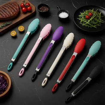 9inch Silicone Food Clips Baking Tools Bread Clips Stainless Steel Food Clips Bbq Meat Clips Spaghetti Clips Steak Clips