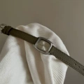 IEKE 88294 Chunky Round Silver Frame Gray Leather Strap