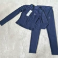 Whale blue top + nine-point pants suit