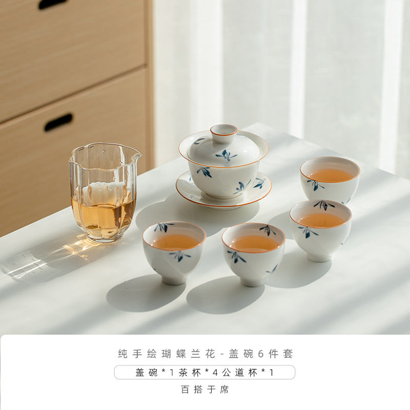 純手描き蝶蘭-提梁壺6点セット