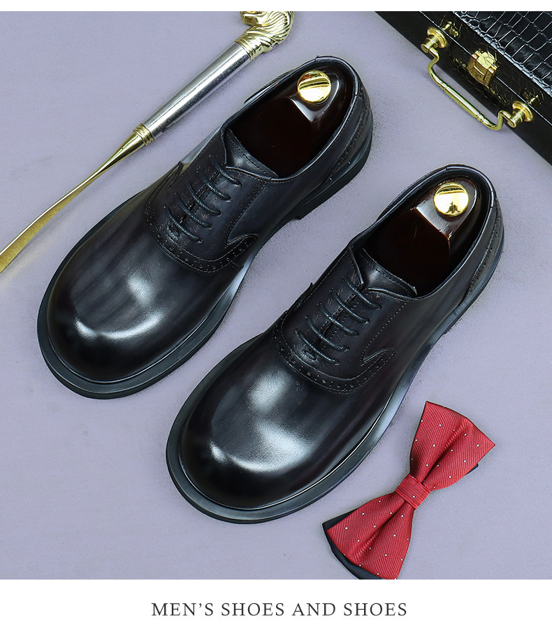 Giày Oxford nam da bò thật kiểu Brogue cổ điển mũi tròn buộc dây — Màu xám đậm, Màu cà phê