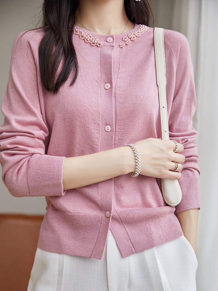 精细美丽诺羊毛针织衫开衫女2023新款时尚长袖毛衣外搭小众空调房