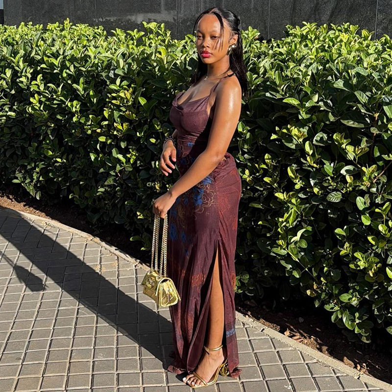 Elegant Womens Bodycon Maxi Dress Slim Fit Backless Spaghetti Straps Versatile Style Perfect for Outdoor Events