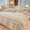 Class A High-weight Rabbit Fur Four-piece Set Winter Light Luxury Bubble Milk Velvet Dormitory Quilt Cover Three-piece Set 8 Jin Double-sided Velvet