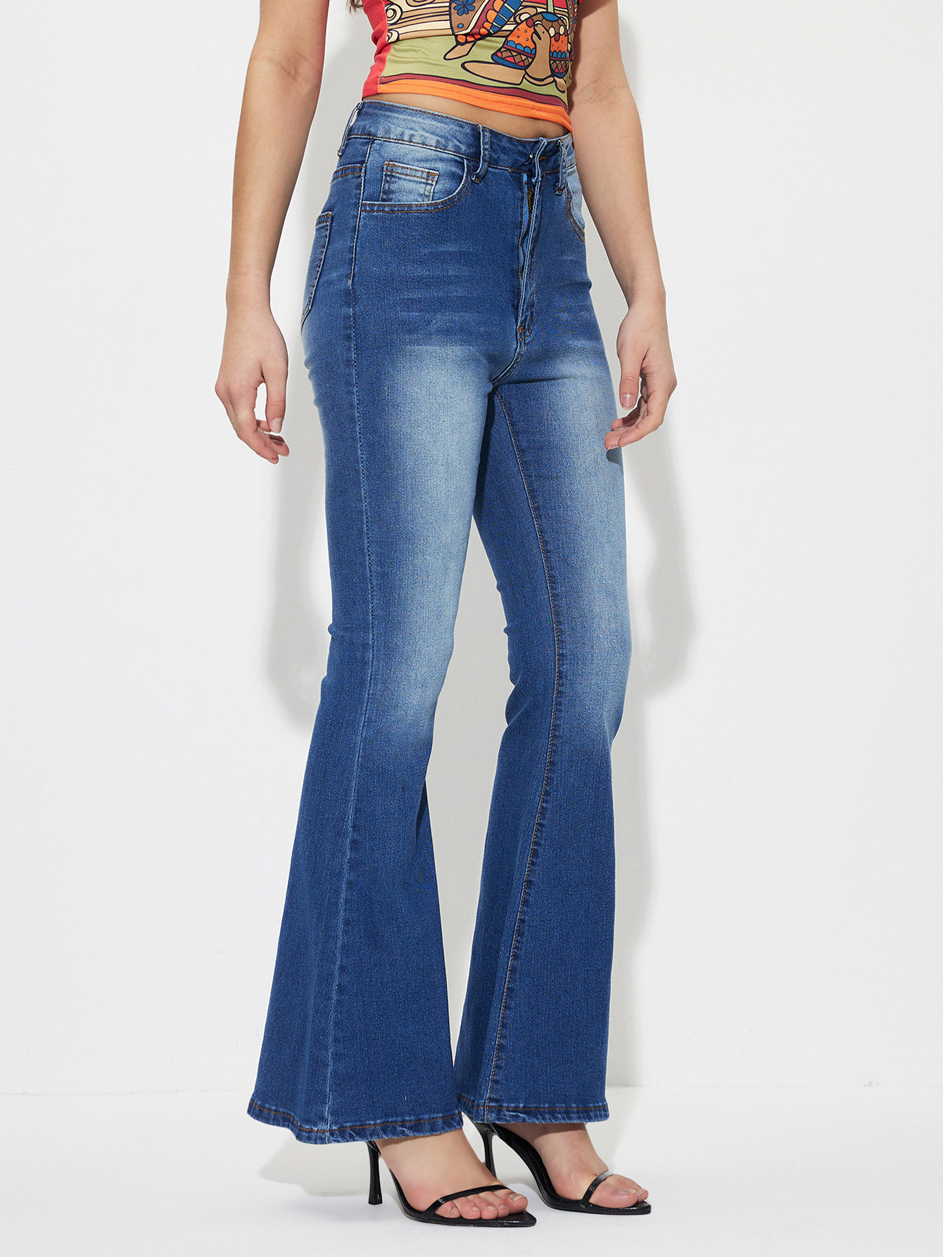 High Stretch Flared Jeans Casual Style Versatile Fit Womens Apparel Perfect for Everyday Wear Ready to Ship