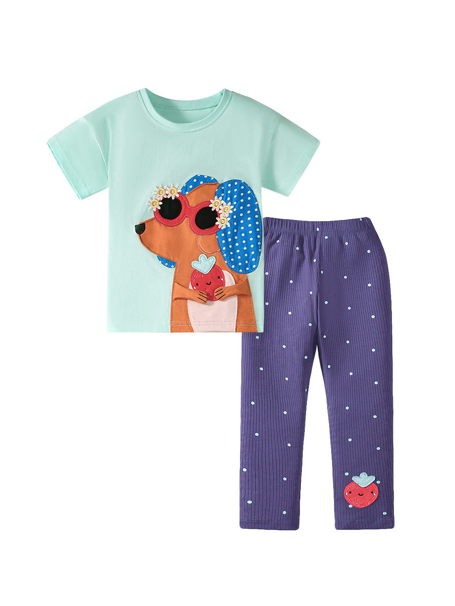 New Girls' Set, Summer T-shirt & Pants 2-piece Outfit, Cartoon Kids' Set