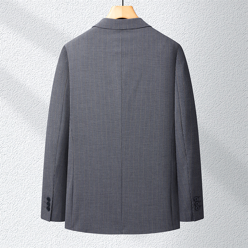 Áo blazer nam dáng thon họa tiết ca rô houndstooth mỏng nhẹ — Xám ca rô houndstooth