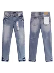 Foreign trade wholesale American high street trendy brand Purple small leg straight tube splashed ink graffiti scraped holes tight jeans