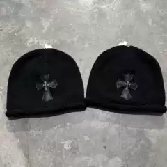 2026 New Autumn and Winter Retro Cross Leather Label Knit Beanie Hat, Warm Street Style, Slimming Casual Bucket Knit Hat