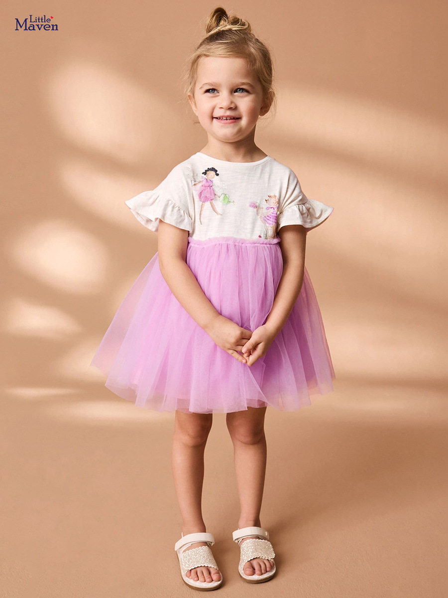 New Sweet Girls' Princess Dress, Cute Tulle Kids' Skirt, Summer Short-sleeve Dress