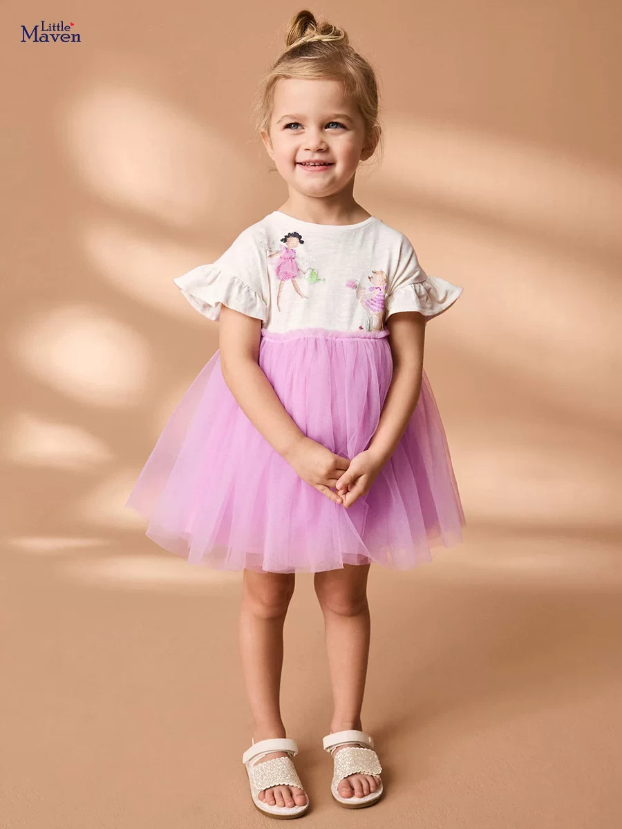 New Sweet Girls' Princess Dress, Cute Tulle Kids' Skirt, Summer Short-sleeve Dress