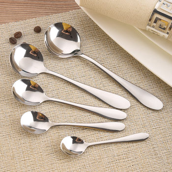 Stainless Steel Thickened Large Long Handle Spoon Round Spoon Watermelon Spoon Household Adult Children's Soup Spoon Dining Spoon Spoon