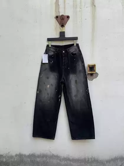 Correct Version of Ac Jeans New Style Washed American High Street Dirty Style Loose Retro Wide Leg Straight Legs Same Style for Men and Women