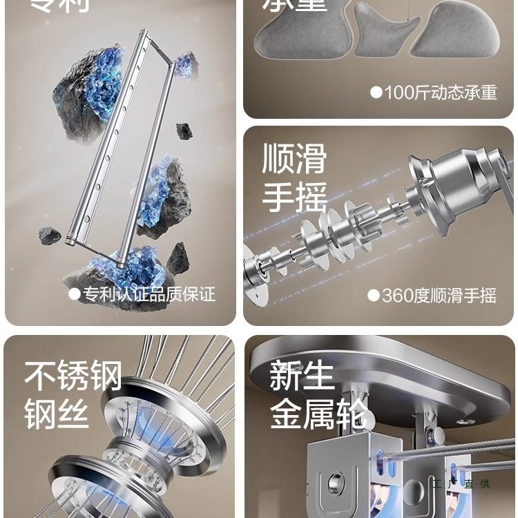 Manual Clothes Drying Rack with Adjustable Height for Balcony, Indoor Use, for Hanging Clothes and Quilts