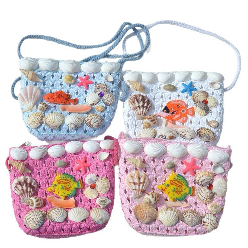 Children's Small Bag for Girls, Summer Cute Mini Hollow Straw Bag, Woven Straw Bag, Beach Coin Purse, Lightweight Crossbody Shell Bag