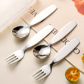 Cross-border 304 Stainless Steel Children's Spoon Wide Handle Fork Spoon Baby Eating Spoon Household Soup Spoon Dessert Fork Auxiliary Spoon