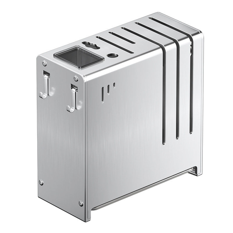 Stainless Steel Kitchen Knife Holder Storage Rack Countertop Wall-Mounted Multi-Functional Household Chopstick Barrel Knife Integrated Storage Box