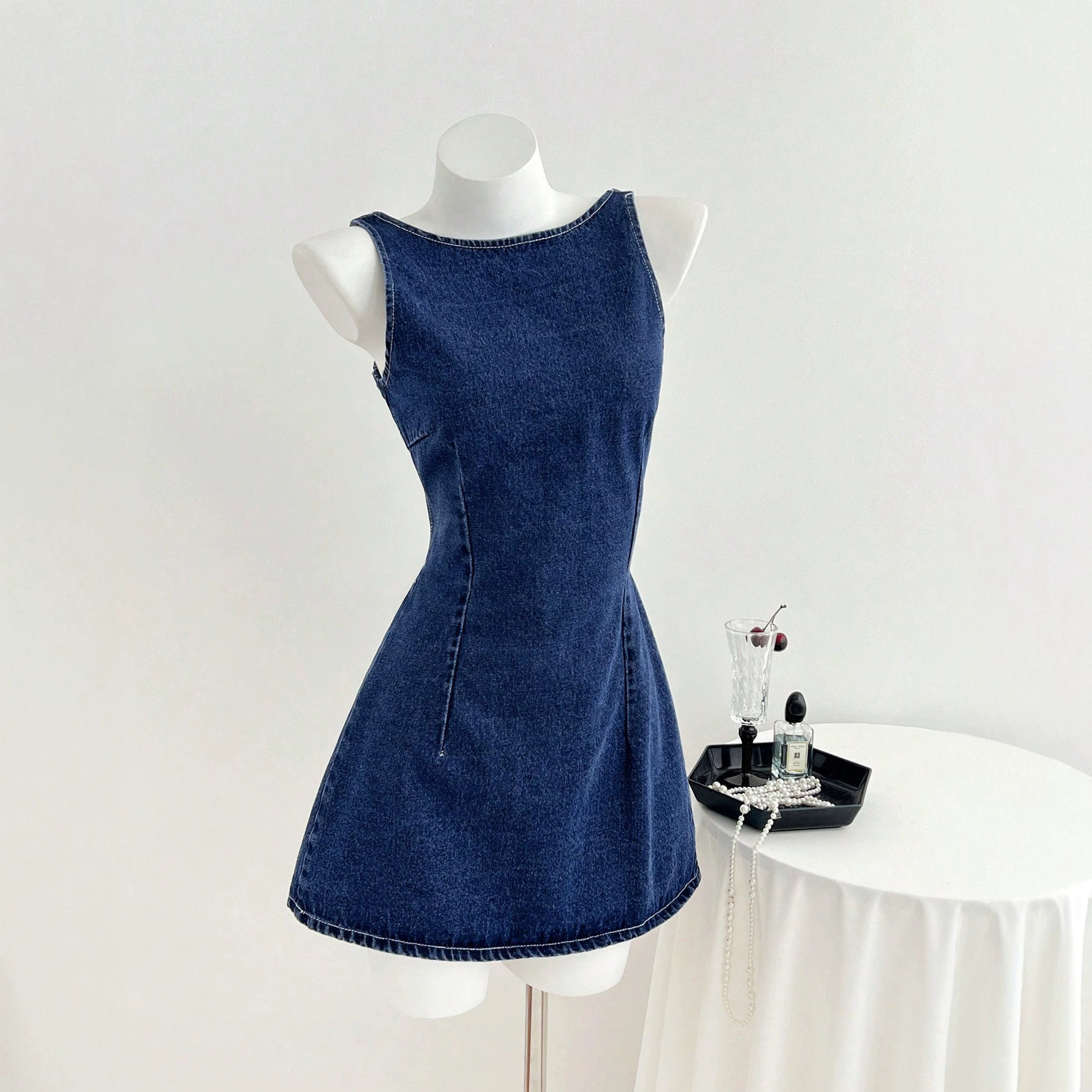 Summer Denim Dress Sexy Backless Design with Bow Tie Casual Wear for Women Ready to Ship bulk order