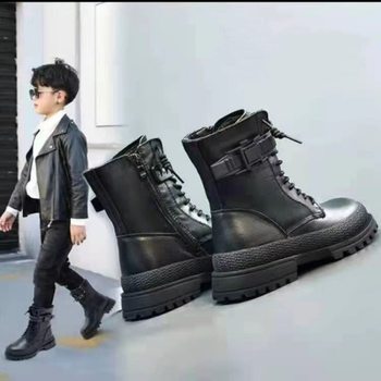 Children's Genuine Leather Boots 2025 Autumn and Winter New Boys' Knight Boots Girls' Fleece-Lined Short Boots Trendy