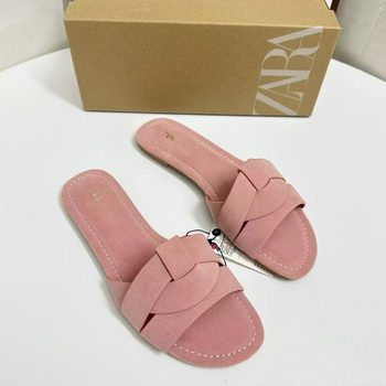 Za Summer Flat Slippers Soft Sole All-In-One Commuter Slippers Fashionable and Versatile European and American Large Size Cross-Border Women's Shoes Wholesale