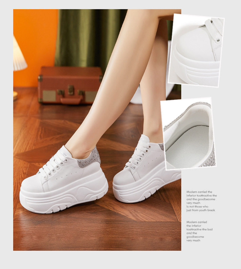 Giày sneaker nữ chunky đế dày màu trắng phong cách thể thao — Trắng, đen, Bạc chi tiết 2