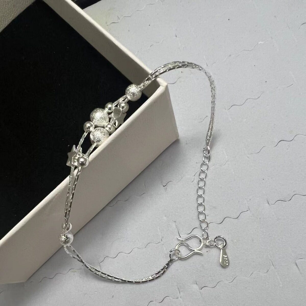 Hand beaded women's silver bracelet Japanese and Korean version of small star jewelry double-layer light sand beads small gift anklet wholesale