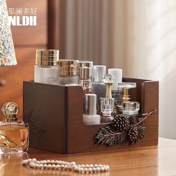 Nalandohao American Retro Wooden Storage Box Desktop Dresser Cosmetics Organizer Box Facial Mask Box Storage Rack